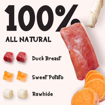 ASMPET Dog Treats Chews, Duck Wrapped Rawhide Sticks Filled with Sweet Potato for Small Medium