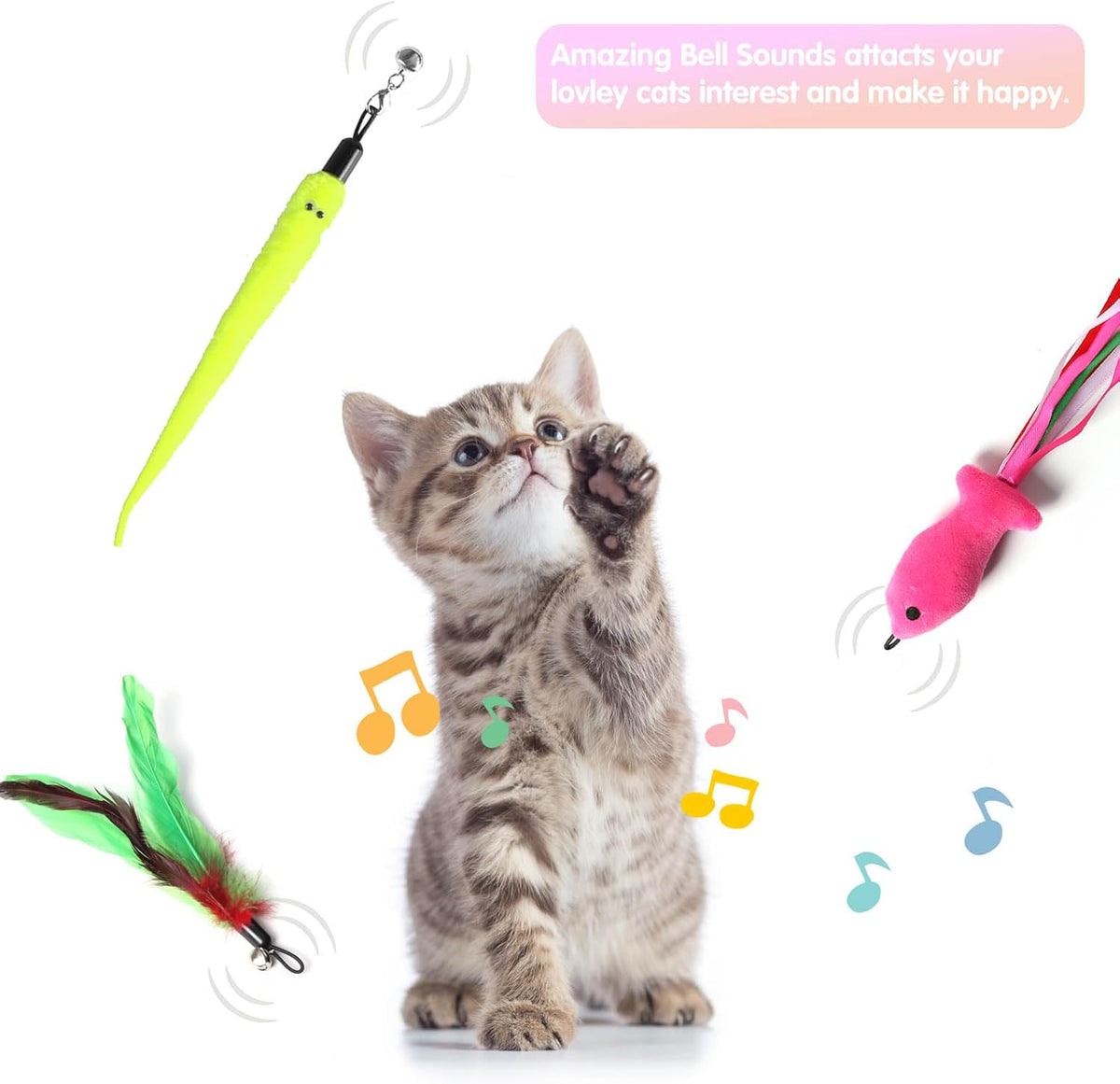 Retractable Cat Toy Wand, 12 Packs Interactive Cat Feather Toys, 9 Assorted Teaser Refills with