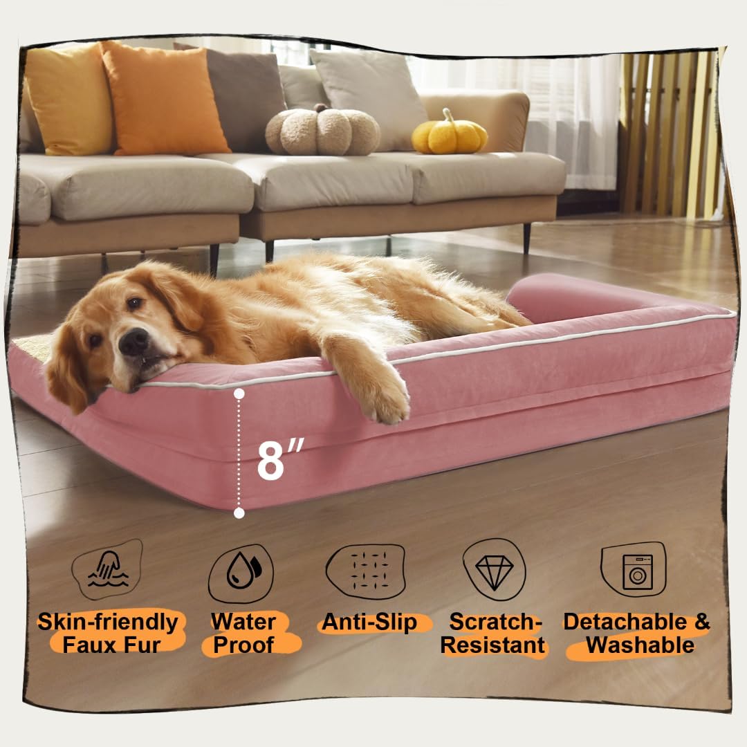 Orthopedic Washable Large Dog Bed, Pink Dog Beds with Removable Cover, Large XXXL Pet Dogs with