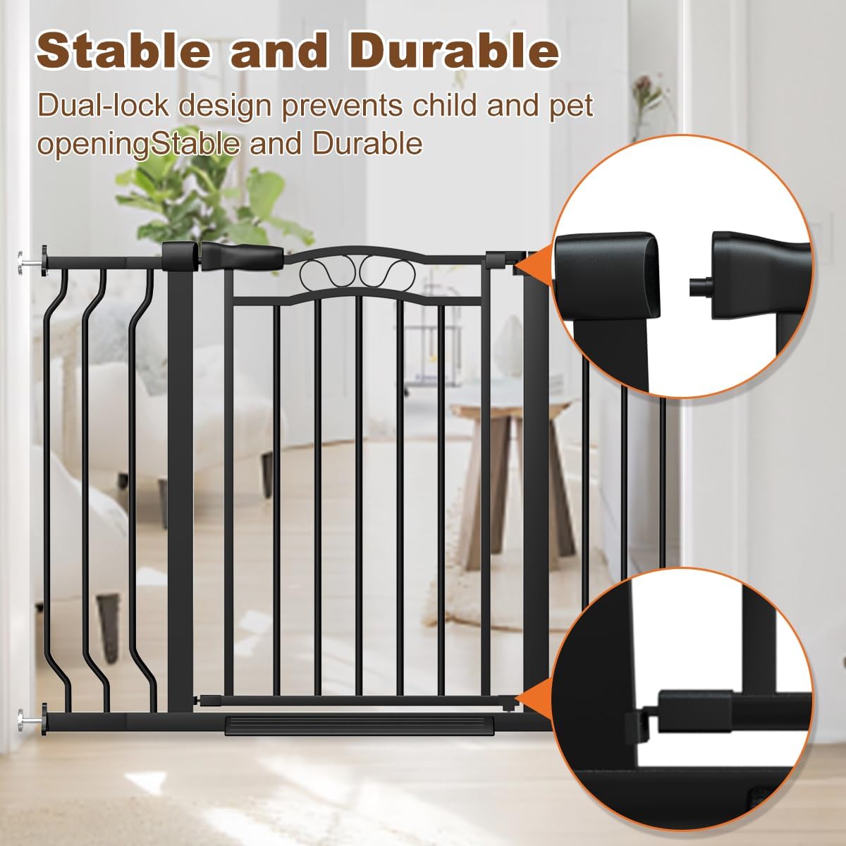 53.1-62.2" Extra Wide Baby Gate for Stairs No Drilling, 30" Tall Auto Close Press Mounted Baby Gate