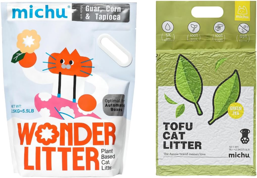 Tofu Cat Litter Natural Clumping Tofu Cat Litter 5.5lb/88oz 5 Scents (Greentea + Wonder Litter, 2