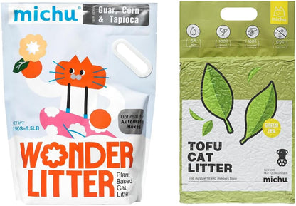 Tofu Cat Litter Natural Clumping Tofu Cat Litter 5.5lb/88oz 5 Scents (Greentea + Wonder Litter, 2