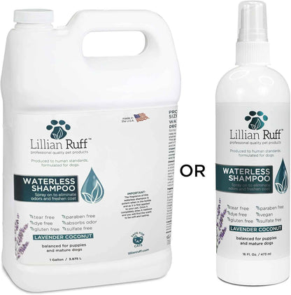 Lillian Ruff Waterless No-Rinse Dog Dry Shampoo Spray with Hydrating Essential Oils - pH-Balanced