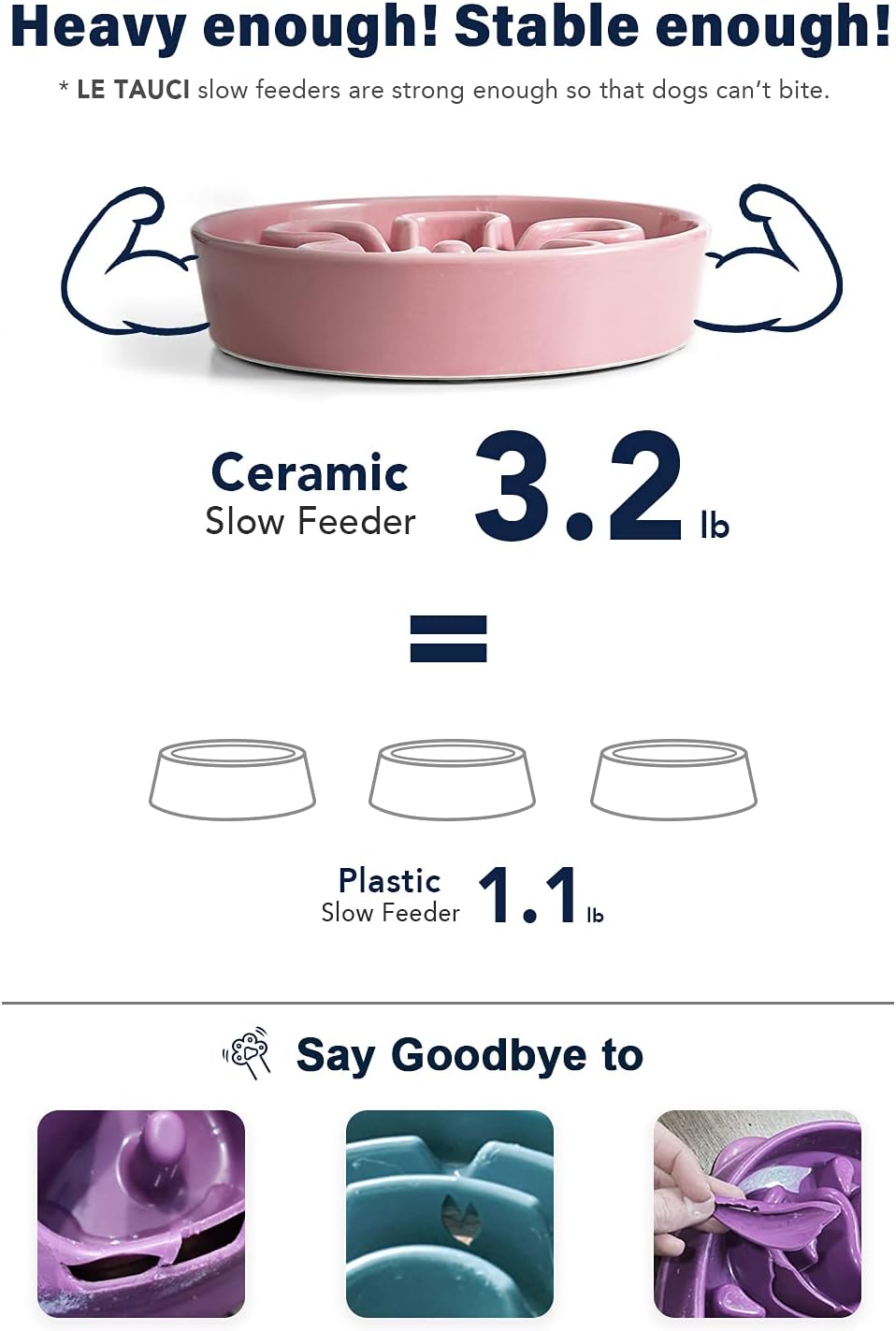 LE TAUCI Slow Feeder Dog Bowls Ceramic, 1.5 Cups Dog Food Bowl, Puppy Slow Feeder Dish for Fast