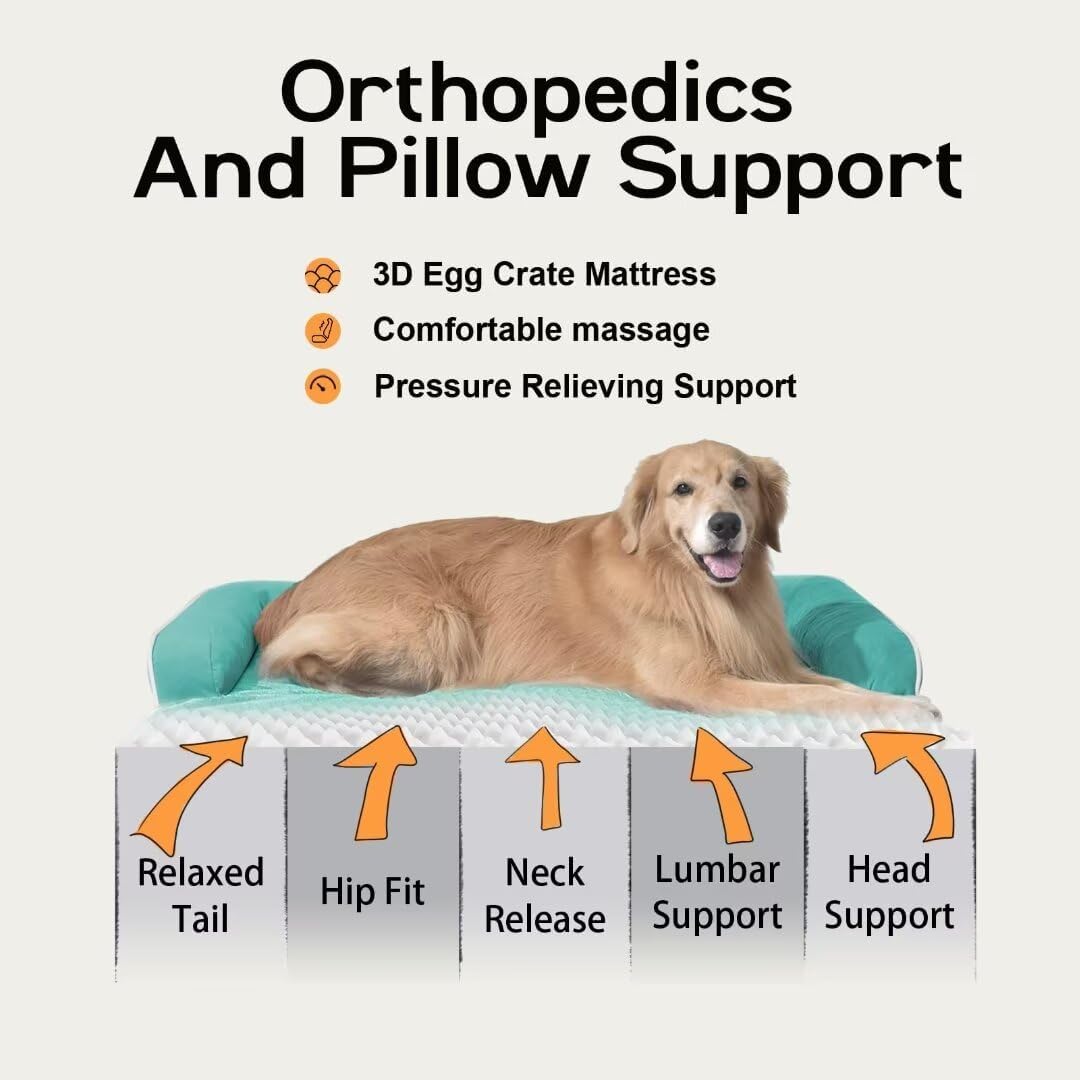 Large Dog Bed Orthopedic Washable, Orthopedic Dogs Bed with Removable Bolsters, Washable Beds for