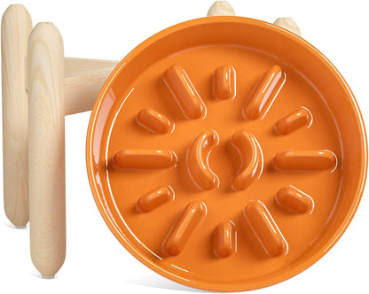 LE TAUCI Ceramic Slow Feeder Puzzle Bowl Elevated 3 Cup with Wooden Stand for Medium Large Dog
