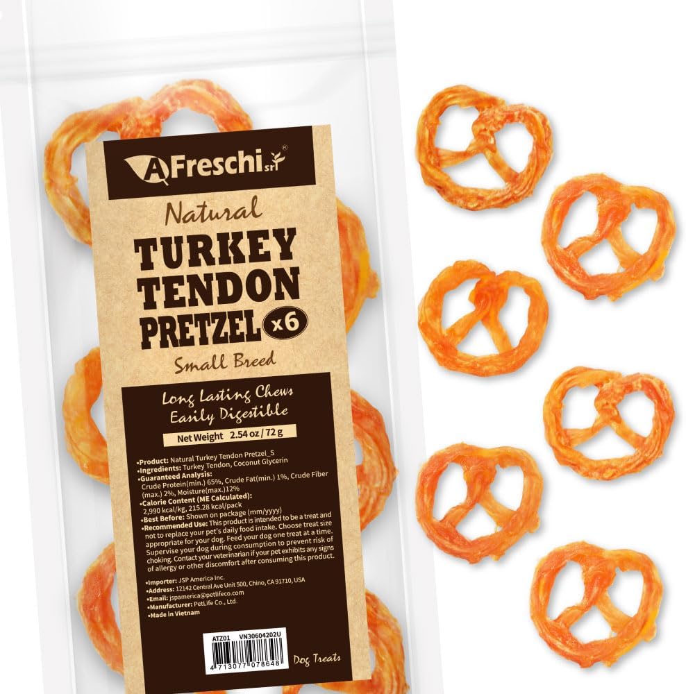 Afreschi Turkey Tendon Pretzel (S) 6 Pieces per Pack, USA-Sourced Turkey Tendon, All Natural Human