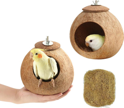 Bird Nest for Cage Natural Coconut Shell Birds House 2 Pack Parakeet Hide Breeding Hut Bird Cage