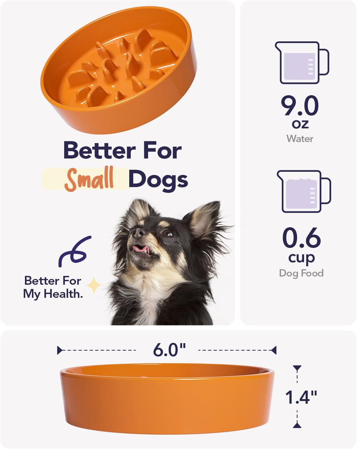 LE TAUCI Ceramic Slow Feeder Dog Bowls Small Breed, 0.6 Cups Dog Food Dish for Fast Eaters, Puzzle