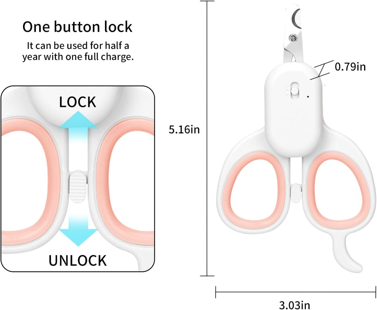 PAKEWAY Pet Nail Clipper with LED & -U-V Light, Cat Claw Trimmer with Ultra Bright LED Light for