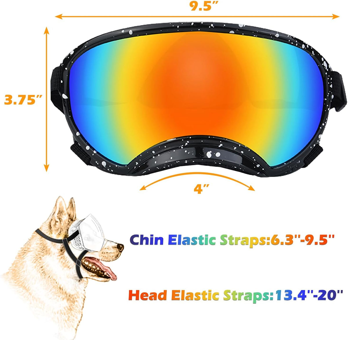 Large Dog Sunglasses with Adjustable Strap UV Protection, Winproof Dog Puppy Sunglasses, Suitable