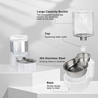 Sfozstra Gravity Water Bowl Dispenser : Automatic 4L White Cat Stainless Steel Feeder Without