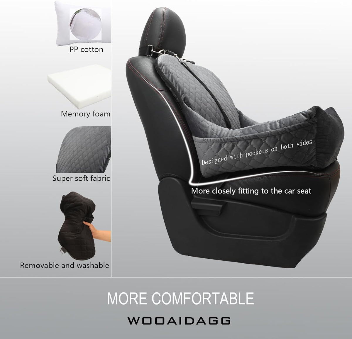 Dog Car Seat,Fully Detachable and Washable Cover,Easy to Assemble,Comfy Cushion Fill in Memory