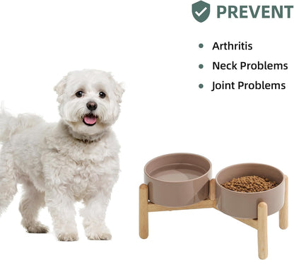 Ceramic 6.1inch Raised Dog Bowl with Stand for Small and Medium Breed Dog Dish Pet Food and Water