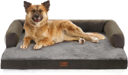 Waterproof Orthopedic Dog Beds Large, Egg-Crate Foam Dog Couch, Comfy Bolster Pet Bed with