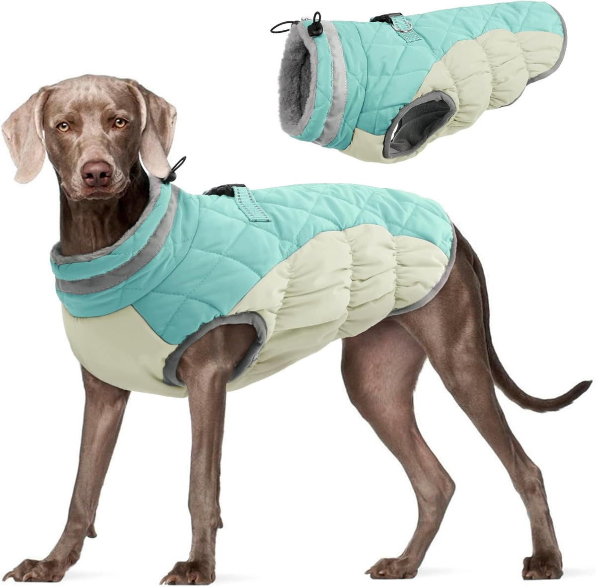 FUAMEY Dog Coat for Large Dogs,Waterproof Dog Winter Jacket with Harness Built in Puppy Cold