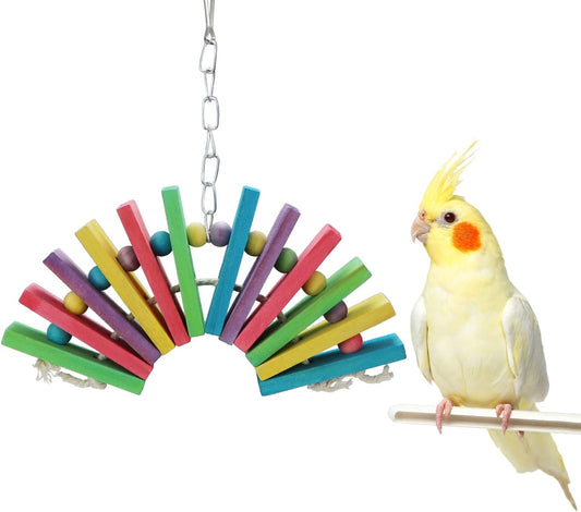 Litewoo Bird Parrot Parakeet Toys, Colorful Bite Wood Swing Toy for Small Medium Parakeet Cockatiel