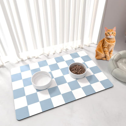 Pet Feeding Mat, 16"x 24" Absorbent Dog Food Mat, Checkered Cat Bowl Mats, Easy to Clean Pet