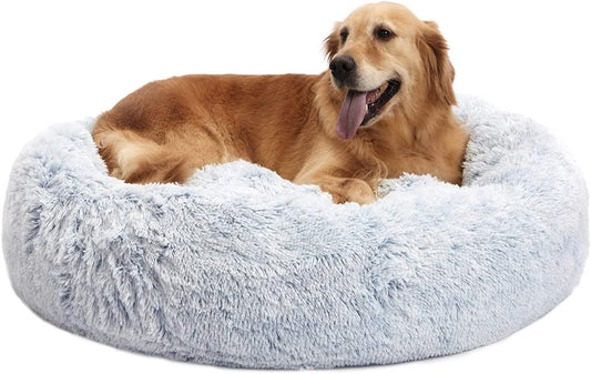 Bedfolks Calming Donut Dog Bed, 36 Inches Round Fluffy for Large Dogs, Anti-Anxiety Plush, Machine