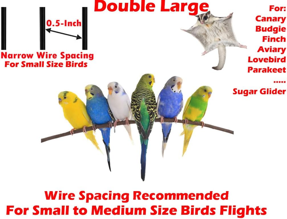 54" Large Double Breeding Flight Bird Wrought Iron Double Parrot Bird Cage Slide Out Center Divider