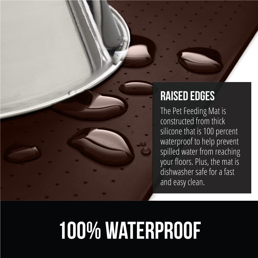 GORILLA GRIP 100% Waterproof Raised Edge BPA Free Silicone Pet Feeding Mat, Dog Cat Food Mats