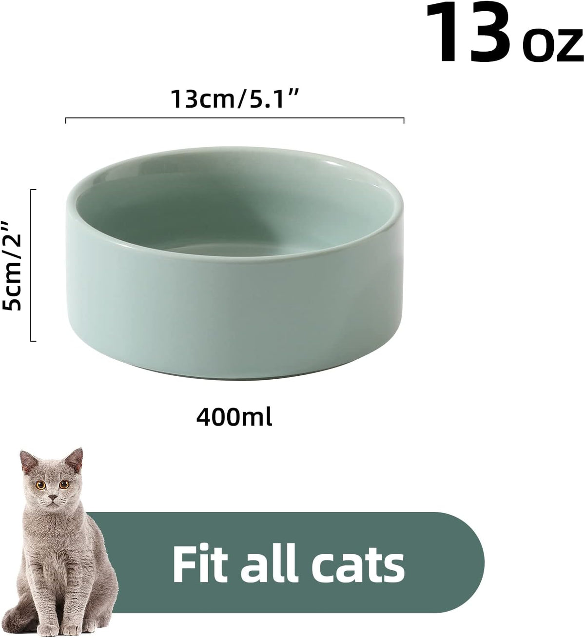 Ceramic Set of 2 Cat Bowls, Food and Water Bowls for Cats, Kitty, 2pcs Cat Dishes, Pet