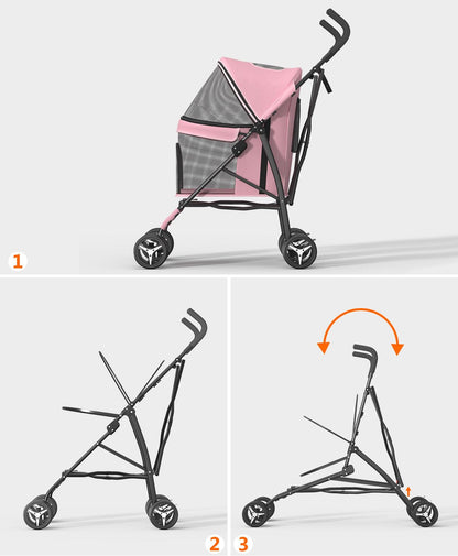 Pet Stroller with 4 Wheels for Small/Medium Pets, Portable Travel Foldable Carrier Jogger for Dog