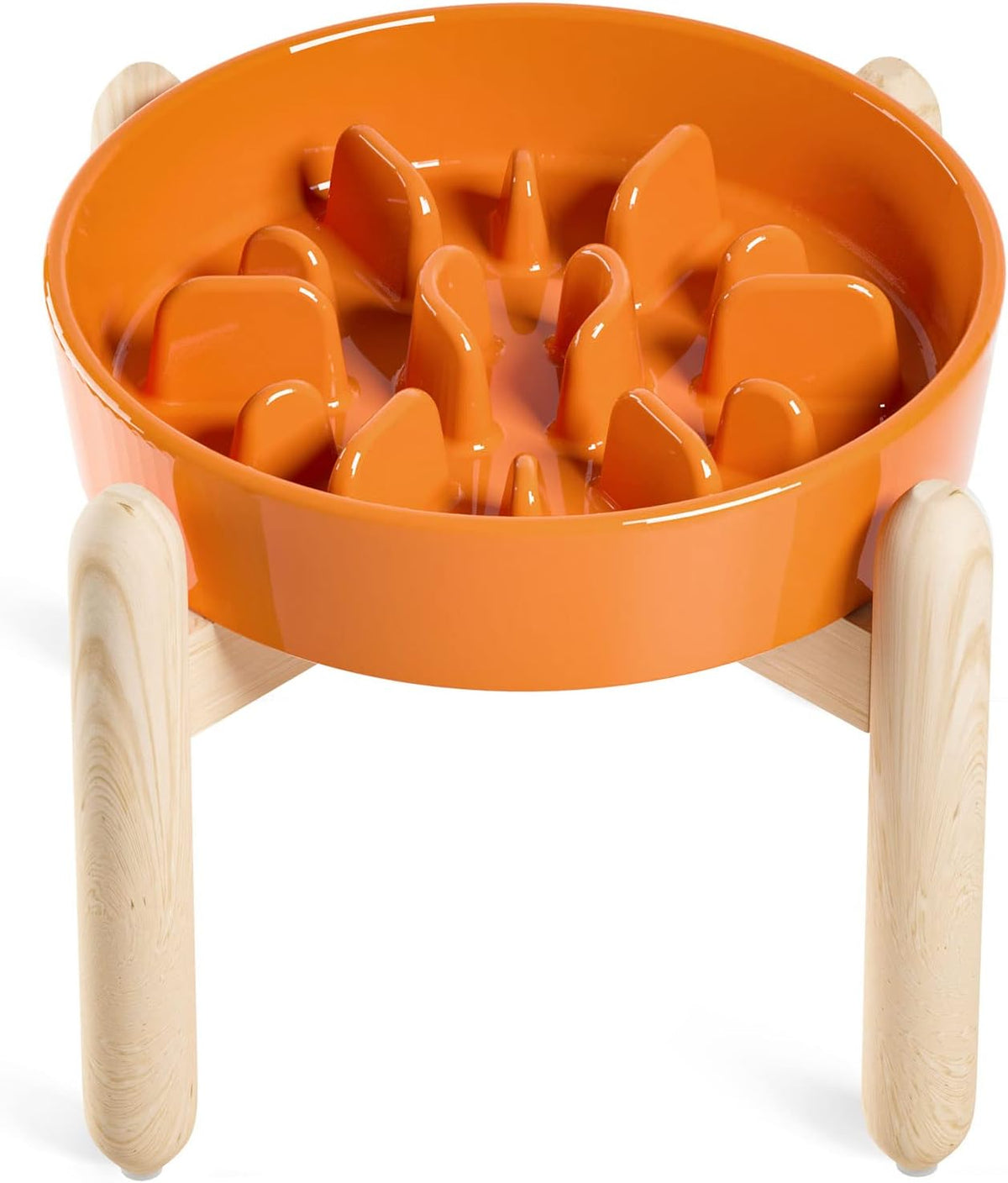 LE TAUCI Ceramic Slow Feeder Puzzle Bowl Elevated 1.5 Cup with Wooden Stand for Small & Medium Dog