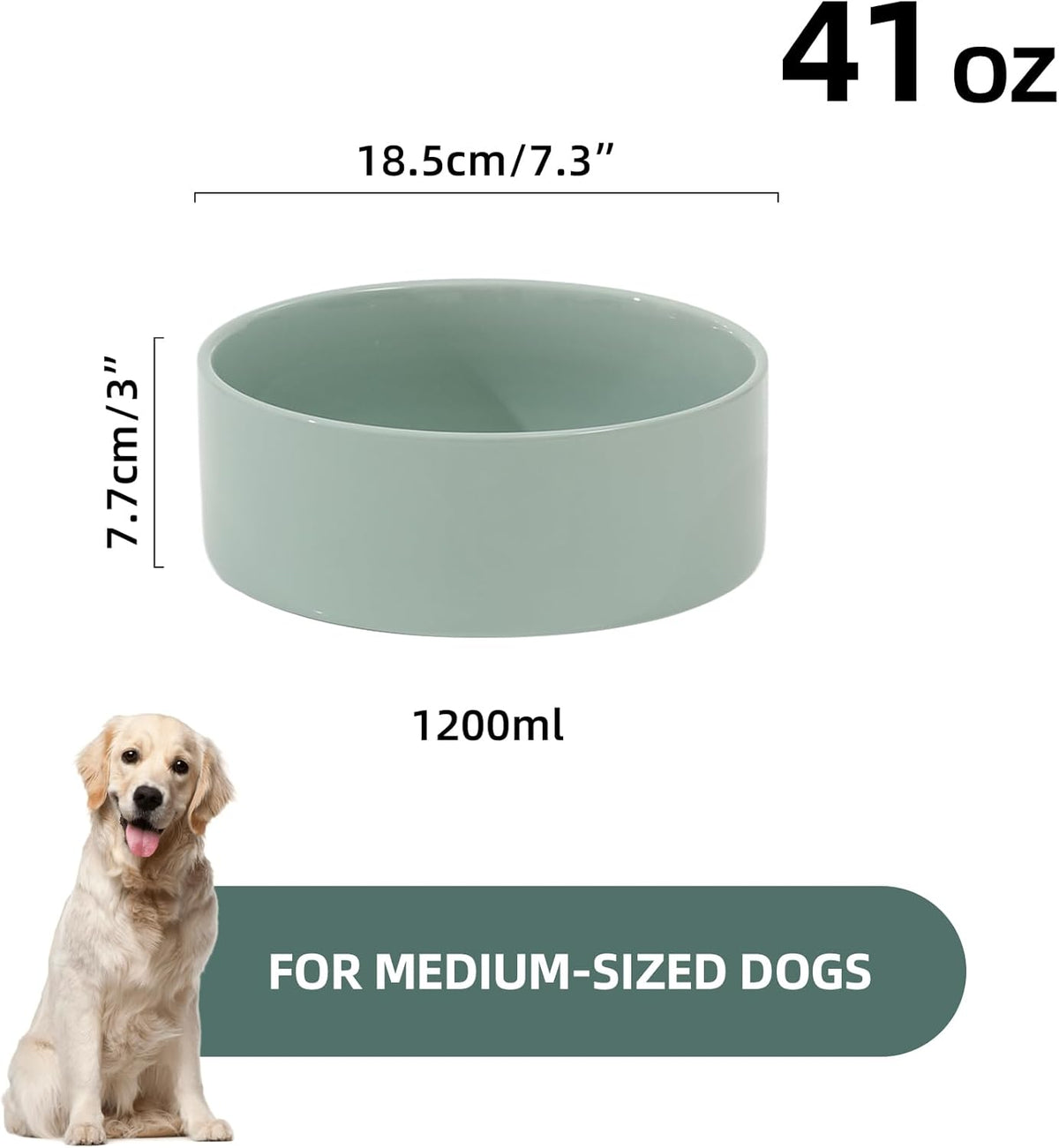 Ceramic 7.3inch Dog Bowl, Food and Water Bowl for Medium Breed Dog, Pet Feeder for Replacement