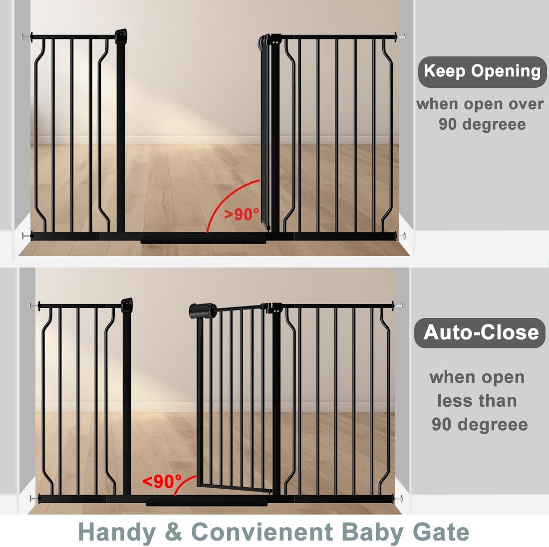 Narrow Baby Gate for Doorways Stairs, 24-29" Wide Pressure Mounted Walk Through Metal Auto Close