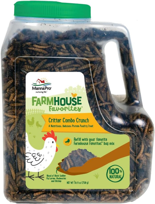 Manna Pro Farmhouse Favorites Critter Combo Crunch Bug Jug – Engaging Poultry Treat – Blend of