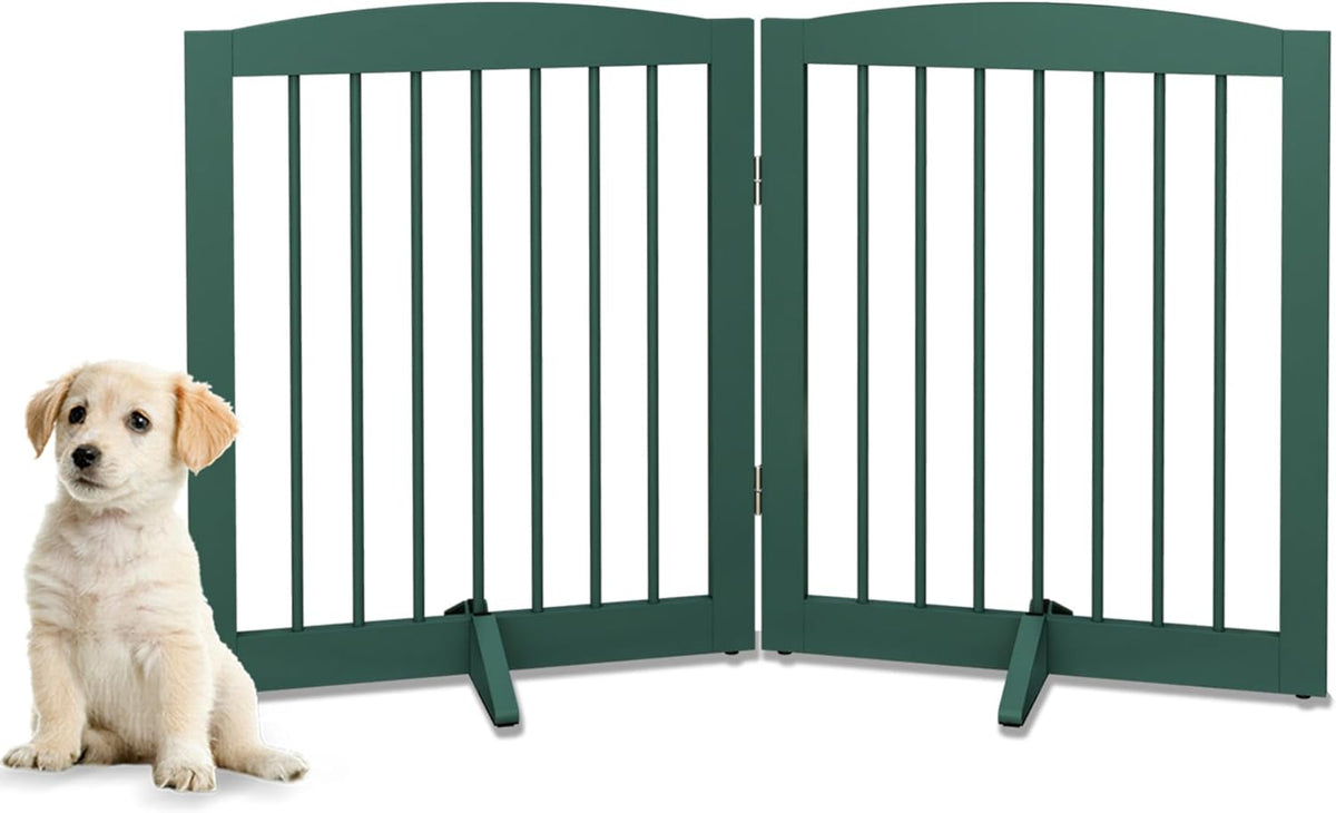 Freestanding Pet Gate for Dogs, Foldable Wooden Dog Gate for House, Stairs, Doorways, Step Over Pet