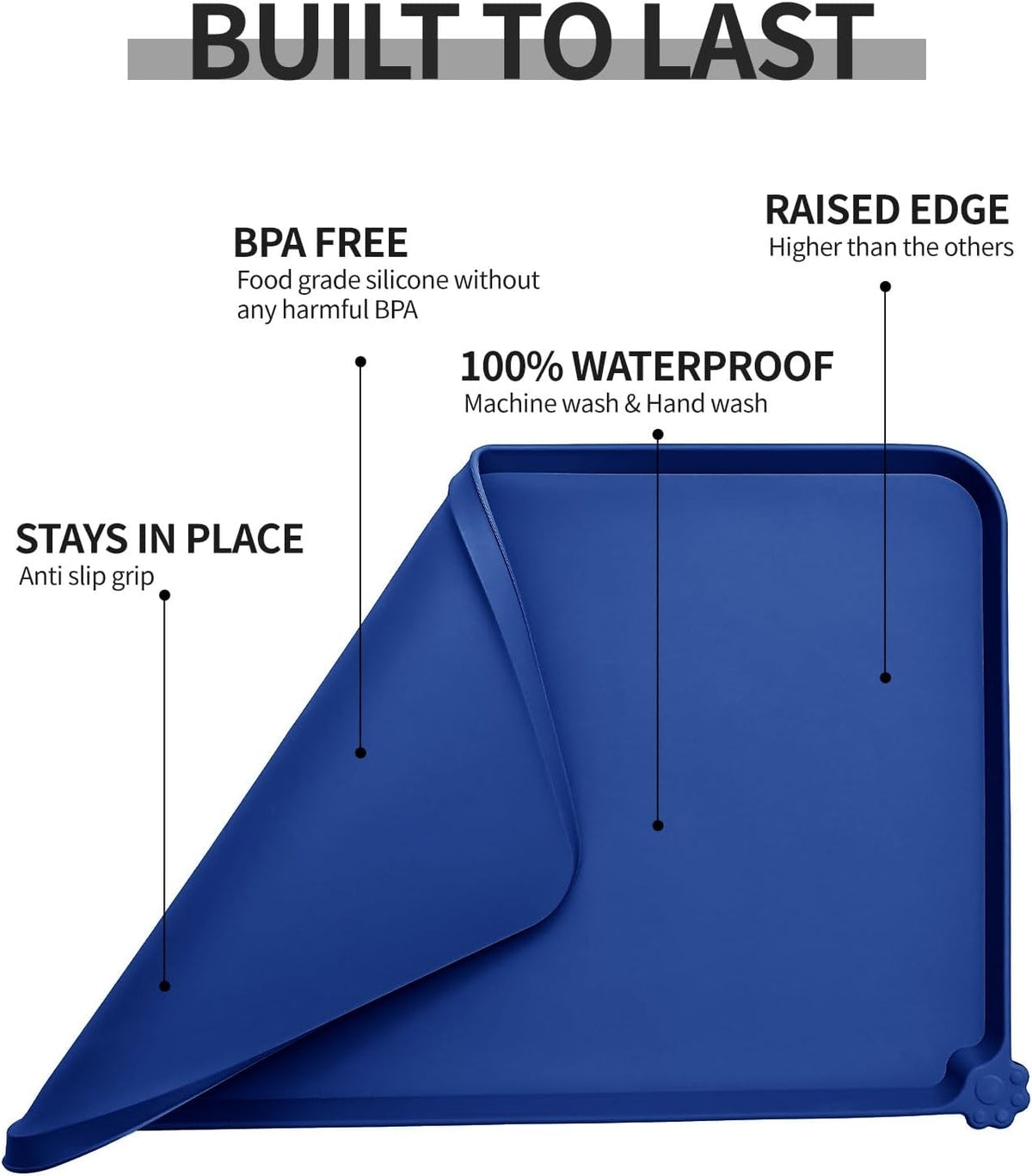 Waterproof Pet Feeding Mat with High Raised Edges, Heavier and Thicker Placemats for Cat Dog Water