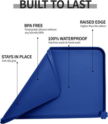 Waterproof Pet Feeding Mat with High Raised Edges, Heavier and Thicker Placemats for Cat Dog Water