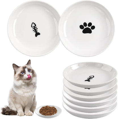 6 Pack Cat Food Bowl, Ceramic Cat Bowls, Anti Whisker Fatigue Cats Bowl Set,5.5 Inches Shallow Wide