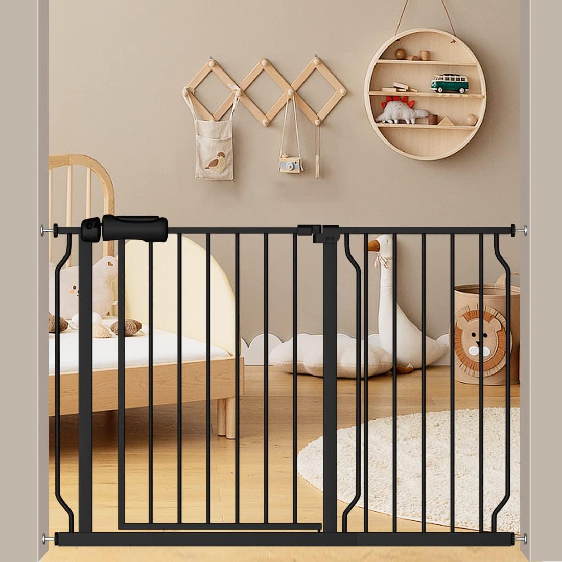 Extra Wide Baby Gate With 14.17in Extensions - Walk Through Pressure Mount Auto Close Child Safety
