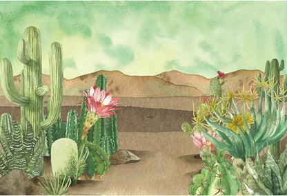 Renaiss 10x8ft Floral Cacti Backdrop Watercolor Aloes Cactus Flowers Desert Scenery Photography