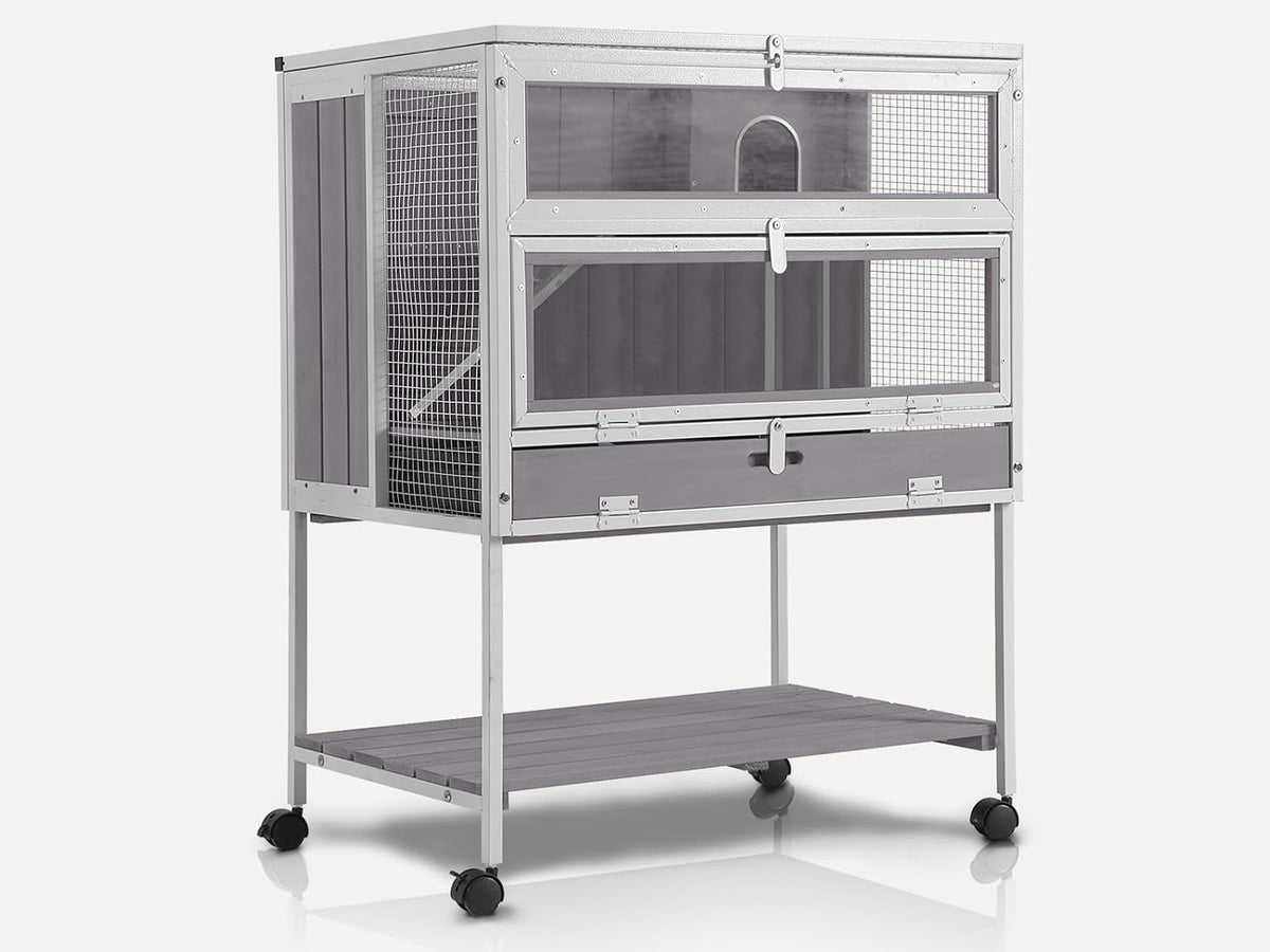 Guinea Pig Cage, Moveable Metal Frame Hamster Cage Anti-Chewing with Aluminium Alloy Edge