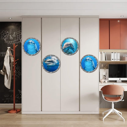 Ocean Animals World Under Sea Decor Includ Dolphins Sharks 3 Pcs Removable 3D Peel and Stick Vinyl