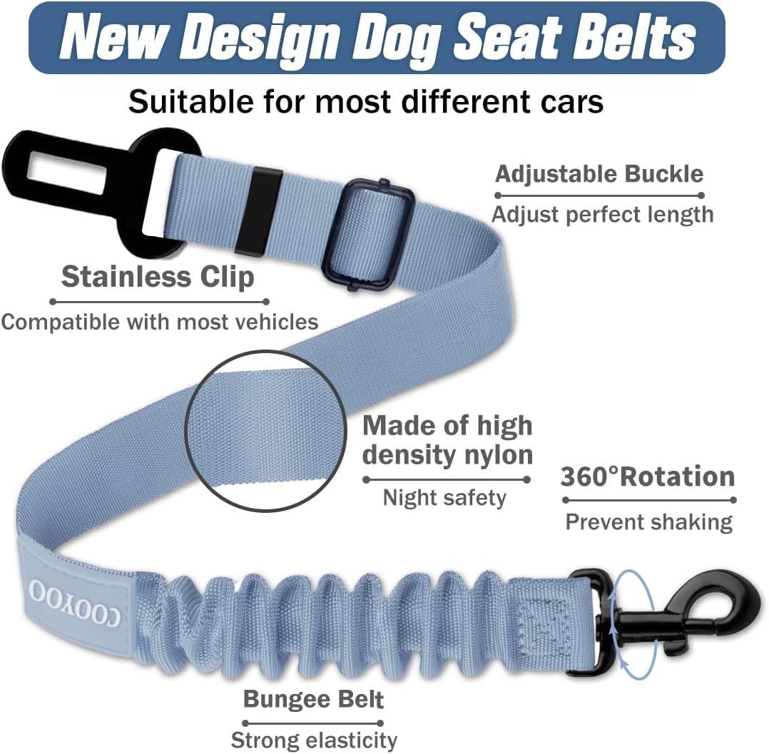 COOYOO Dog Seat Belt,3 Piece Set Retractable Dog Car Adjustable Seatbelts for Vehicle Nylon Pet