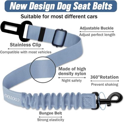 COOYOO Dog Seat Belt,3 Piece Set Retractable Dog Car Adjustable Seatbelts for Vehicle Nylon Pet