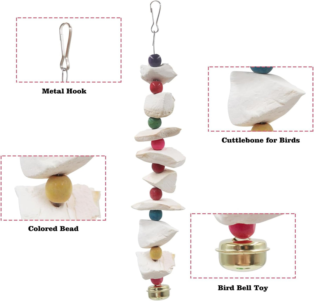 2 Pack Bird Toys with Cuttlebone, Parakeet Toys, Bird Beak Grinding Stone, Cage Accessories for