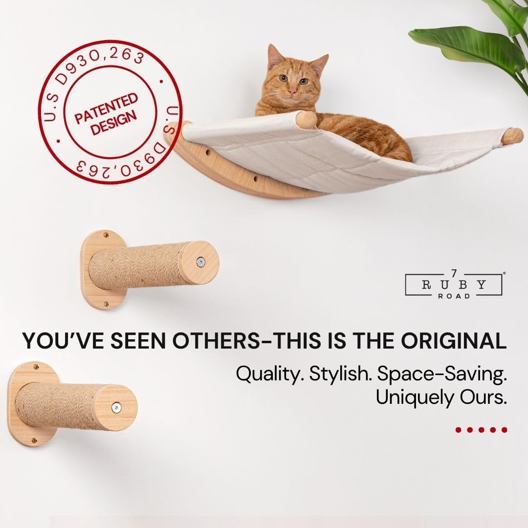 7 Ruby Road Cat Hammock Wall Mounted Shelf with Two Steps Set - Wall Shelves and Perches for