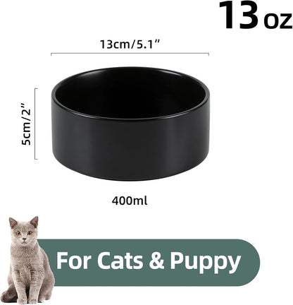 Ceramic 5.1inch Set of 2 Dog and Cat Bowls, Food and Water Feeder for Small Breed Dogs, Kitty