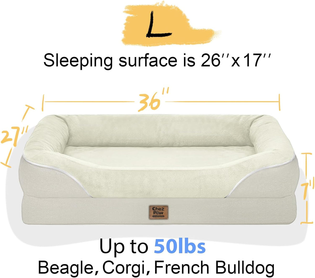 Orthopedic Washable Large Dog Bed - Egg Foam Dog Bed for Large and Medium Dogs Big Pet Beds with