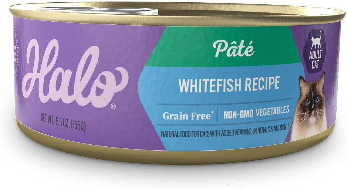 Halo Wet Cat Food Whitefish Recipe, Grain Free Wet Cat Pate, Canned Cat Food for Extra Hydration