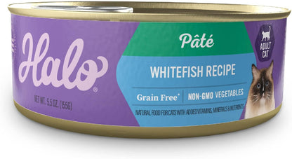 Halo Wet Cat Food Whitefish Recipe, Grain Free Wet Cat Pate, Canned Cat Food for Extra Hydration