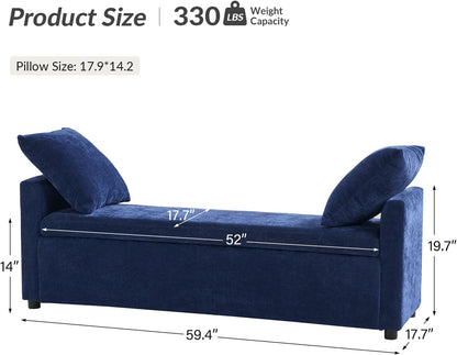 HULALA HOME Modern Storage Ottoman Bench with Throw Pillows, 59.4" Extra Long Bedroom Bench for End
