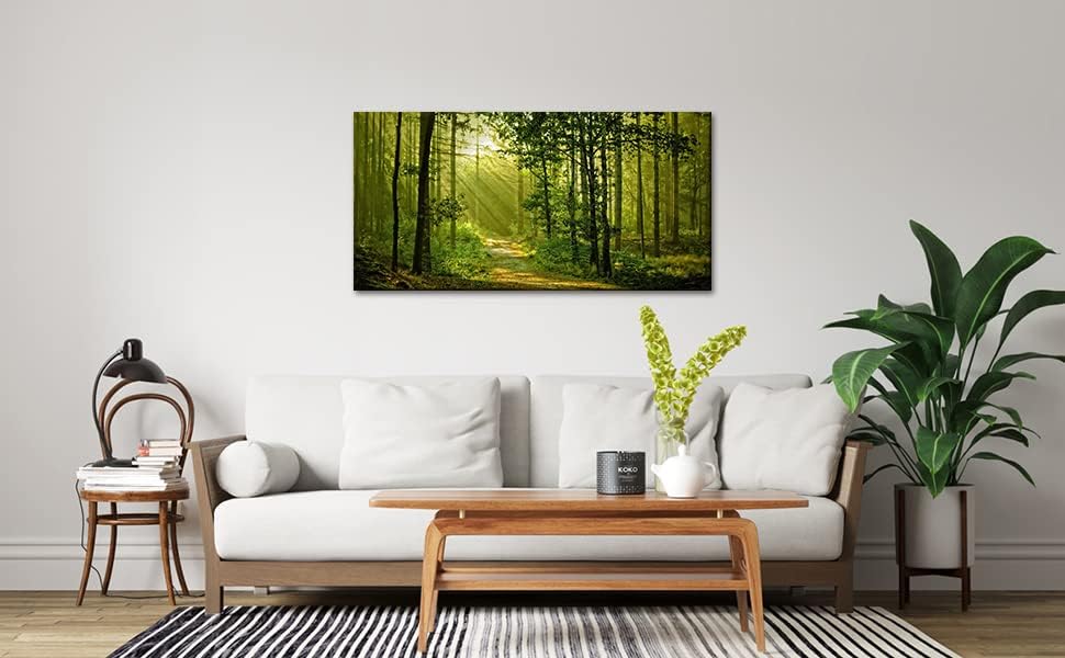 Green Morning Sunlight Forest Scenery Canvas Wall Art for Bedroom Home,Beautiful Silent Summer