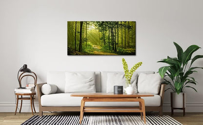 Green Morning Sunlight Forest Scenery Canvas Wall Art for Bedroom Home,Beautiful Silent Summer